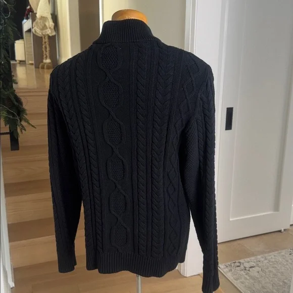 Tilley Black Cable Knit Button Mock Neck Sweater S - Picture 3 of 7